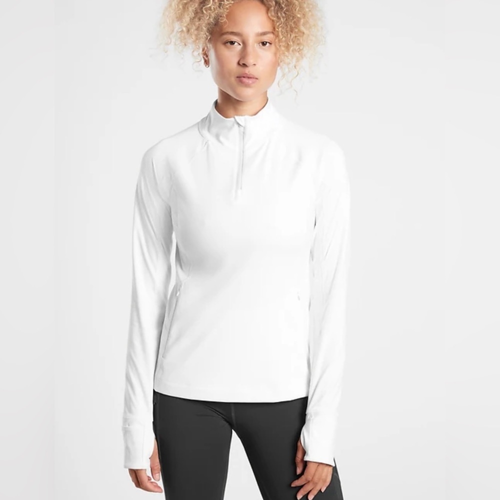 Athleta Women’s White Half Zip Sweater With Thumb Holes